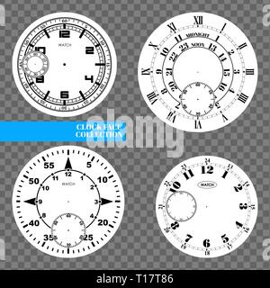 Zifferblatt leer legen Sie auf transparentem Hintergrund isoliert. Vektor watch Design. Vintage römische Ziffer clock Abbildung. Schwarze runde Zahl skalieren Stock Vektor