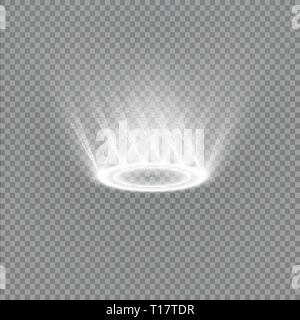 Futuristische teleportieren. Magic fantasy Portal. Lichteffekt. Weiße Kerzen strahlen einer Nacht Szene mit Funken auf einen transparenten Hintergrund. Leere Licht Stock Vektor