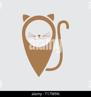 Katze locator Logo Design. Tier Platz Symbol, Emblem Design - Vector Illustration. Symbol Katze mit dem Symbol Standortmarkierung 10 eps Stock Vektor