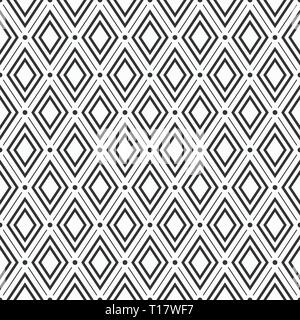 Abstrakte geometrische nahtlose Muster. Regelmäßig Rauten mit Punkten wiederholt. Minimalistischer Grafik drucken. Geometrische Gitter. Vektor monochrom. Stock Vektor