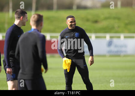 Burton-upon-Trent, Großbritannien. 24 Mär, 2019. Callum Wilson während der Ausbildung vor der England UEFA EM-Qualifikationsspiel 2020 gegen Montenegro, von St. George's Park am 24. März 2019 in Burton-upon-Trent, England. () Quelle: PHC Images/Alamy leben Nachrichten Stockfoto