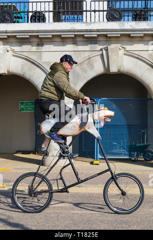 Bournemouth, Dorset, Großbritannien. 24. Mär 2019. UK Wetter: schöner sonniger Tag mit blauen Himmel und warmen Sonnenschein am Bournemouth Strände, die Besucher des Seaside Kopf Die meisten Wetter zu machen. Credit: Carolyn Jenkins/Alamy leben Nachrichten Stockfoto