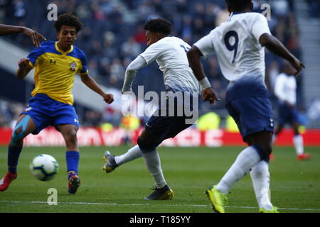 London, Großbritannien. 24. Mär 2019. J'Neil Bennett von Tottenham Kerben erstes Ziel des neuen Stadions während Unter 18 Premier League zwischen Tottenham Hotspur U 18 und U 18 in Southampton Tottenham Hotspur Stadion, London, England am 24 Mar 2019 Credit: Aktion Foto Sport/Alamy leben Nachrichten Stockfoto