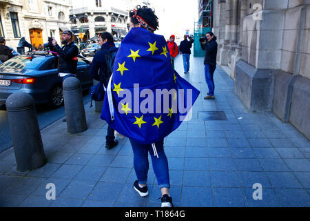 Brüssel, Belgien. 24. März 2019. Demonstranten März, wie sie die Fahnen der Europäischen Union während einer pro-europäischen Union Demonstration. Credit: ALEXANDROS MICHAILIDIS/Alamy leben Nachrichten Stockfoto