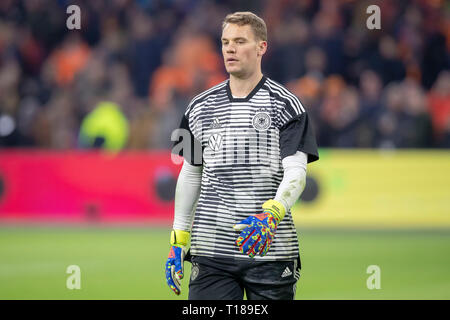 Amsterdam, Niederlande. 24 Mär, 2019. AMSTERDAM, Fußball, 24-03-2019, Euro Qualifikation, Stadion Johan Cruyffarena, Deutschland Torwart Manuel Neuer während des Spiels Niederlande - Deutschland. Credit: Pro Schüsse/Alamy leben Nachrichten Stockfoto