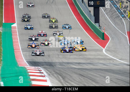 Austin, Texas, USA. 24 Mär, 2019. Start der Indycar Classic, Stromkreis des Americas in Austin, Texas. Mario Cantu/CSM/Alamy leben Nachrichten Stockfoto