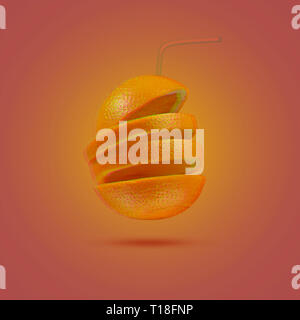 Orange in Scheiben geschnitten auf einem hellen orange hinterlegt. Minimale Obst Konzept. Stockfoto