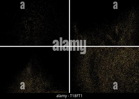 Gold Glitzer Textur isoliert auf Schwarz. Amber Partikel Farbe. Celebratory Hintergrund. Golden Explosion von Konfetti. Set Design Element. Digital Gen Stock Vektor