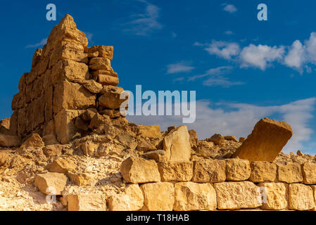 SHIVTA, Israel/Feb 18, 2018: Diese alten christlichen Nabatäischen Stadt in der israelischen Wüste Negev wurde aufgegeben, rund 200 Jahre nach der muslimischen Eroberung i Stockfoto