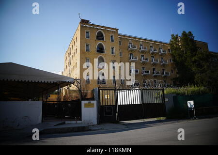 Nikosia hat seit über 4500 Jahren bewohnt und ist die Hauptstadt von Zypern seit dem 10. Jahrhundert. Das Land unterteilt nach dem Krieg 1974. Stockfoto