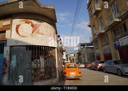 Nikosia hat seit über 4500 Jahren bewohnt und ist die Hauptstadt von Zypern seit dem 10. Jahrhundert. Das Land unterteilt nach dem Krieg 1974. Stockfoto