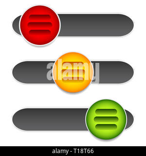 Horizontalen Schieberegler einstellen, Bars, 3 Tasten, Hebel. Stockfoto