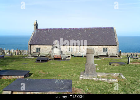 St. Tudno Kirche auf der Great Orme hat eine Website des christlichen Kultes seit dem 6. Jahrhundert. Die Kirche, die wir heute sehen, wurde im 12. Jahrhundert erbaut. Stockfoto