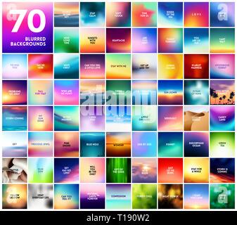 70 abstrakt bunt glatte verschwommen Vektor Hintergründe für Design mit verschiedenen liebe Zitate Stock Vektor