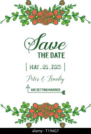 Vector Illustration Dekoration orange Kranz Rahmen mit Schriftzug Datum speichern Hand gezeichnet Stock Vektor