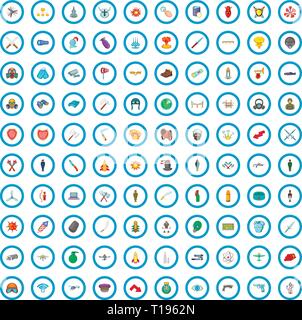 100 militärische Symbole gesetzt, Cartoon-Stil Stock Vektor