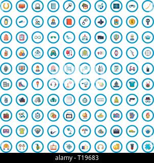 100 militärische Journalist Symbole, Cartoon Stil Stock Vektor