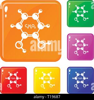 Catechol Molekül Icons Set Vector Farbe Stock Vektor