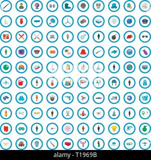 100 Militärdienst Symbole, Cartoon Stil Stock Vektor
