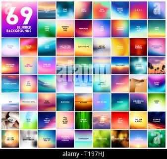 69 abstrakt bunt glatte verschwommen Vektor Hintergründe für Design mit verschiedenen liebe Zitate Stock Vektor