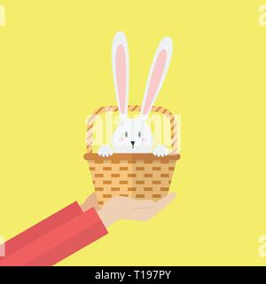 Hand, die Hase im Korb. Ostern Vector Illustration Stock Vektor