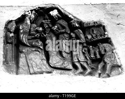 Religion, Christentum, Drei Könige Anbetung der Heiligen Drei Könige', Relief, circa 1400, Artist's Urheberrecht nicht geklärt zu werden. Stockfoto