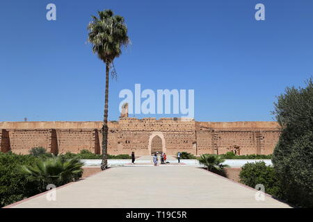 Torhaus, Badi Palast, Place des Ferblantiers, Kasbah, Medina, Marrakesch, Marrakesh-Safi region, Marokko, Nordafrika Stockfoto