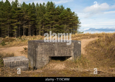 Weltkrieg 2 Bunker bei Tentsmuir National Nature Reserve, Fife, Schottland. Stockfoto