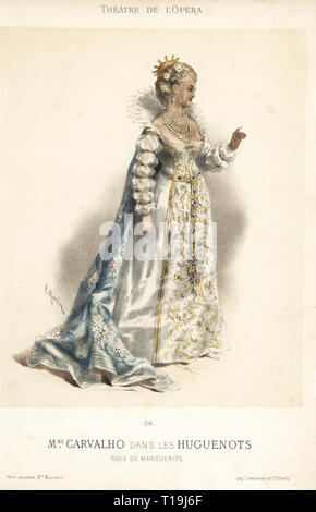 Marie Caroline Miolan-Carvalho, Französisch Sopran, als Marguerite in Hugenotten, die große Oper von Giacomo Meyerbeer. Papierkörbe Lithografie nach A. Morlon von Martinet, Paris, 1870 veröffentlicht. Stockfoto