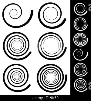 Eps 10 Vector Illustration der Spirale Elemente. Set von 6 verschiedenen Wirbeln, Swoosh Stockfoto