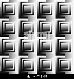 Plätze abstrakte geometrische Muster. Graustufen, nahtlos wiederholbares Schachbrettmuster mit wechselnden Plätzen. Stockfoto