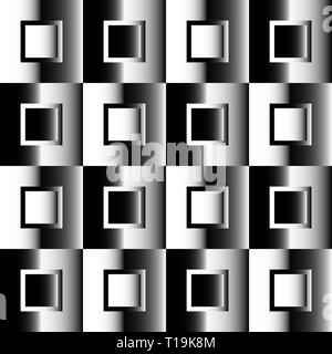 Plätze abstrakte geometrische Muster. Graustufen, nahtlos wiederholbares Schachbrettmuster mit wechselnden Plätzen. Stockfoto