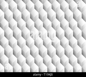 Graustufen 3d Würfel minimal, wiederholbaren Muster (einfache Nahtlose, räumliche Geometrie, Vektor Grafiken) Stockfoto