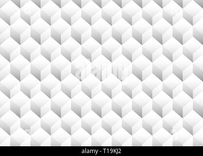 Graustufen 3d Würfel minimal, wiederholbaren Muster (einfache Nahtlose, räumliche Geometrie, Vektor Grafiken) Stockfoto