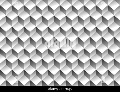 Graustufen 3d Würfel minimal, wiederholbaren Muster (einfache Nahtlose, räumliche Geometrie, Vektor Grafiken) Stockfoto