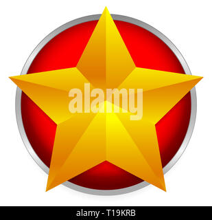 Golden Star Emblem - Abgeschrägte Gold Star auf hellen roten Kreis. Stockfoto