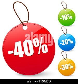 Eps 10 Vector Abbildung: Rabatt Tags mit 40, 10, 20, 30 Prozent Stockfoto