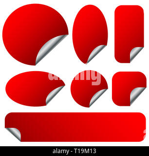 Peeling-rote Aufkleber set mit metallischer Rückseite. Satz von 9 Formen Stockfoto