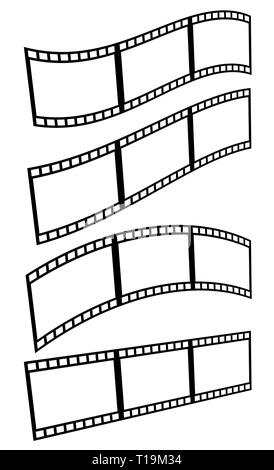 Filmstreifen, isoliert auf weiss Filmframes mit unterschiedlichen Verzerrungen (Lichtbögen, winken). Stockfoto