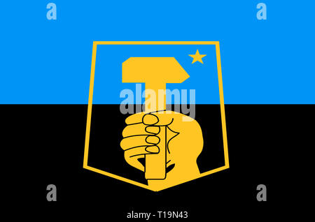 Flagge mit Wappen der ukrainischen Stadt Donezk - Ukraine. Stockfoto
