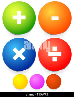 Mathematik, Mathematik Symbol. Berechnung, Rechner Konzept. Plus, Minus, Division, Multiplikation der Zeichen und Symbole. Stockfoto