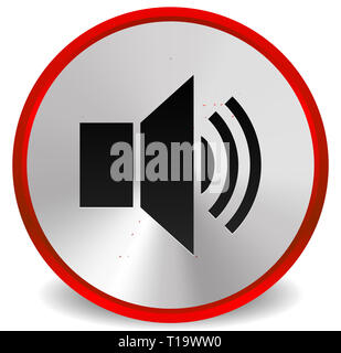 Eps 10 Vector Abbildung: Metallic Rot Lautsprecher, Alarmsymbol für Audio, Musik Konzepte oder für Lautstärke, Ansage oder Notfall-, Alarm System Conc Stockfoto