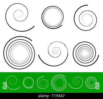 Eps 10 Vector Illustration Vektor Spirale mit 6 verschiedenen Version mit Schlaganfall Profil festlegen. Abstrakte Ranke, Bine, Spiralgehäuse, Helix. Vektor orname Stockfoto