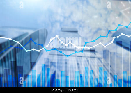 Double Exposure finanzielle und Diagrammen. Stadt Hintergrund Stockfoto