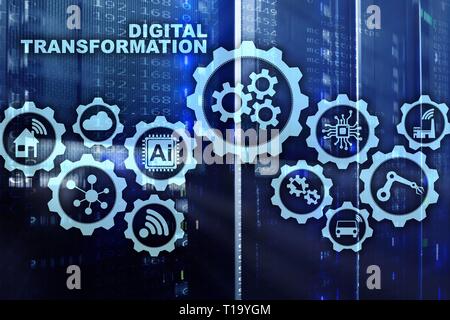 Digitale Transformation Konzept der Digitalisierung von Technology Business Prozesse. Rechenzentrum Hintergrund. Stockfoto