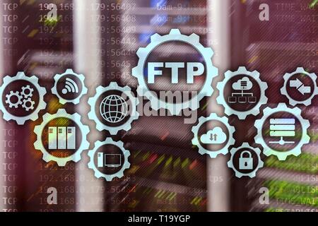 FTP. File Transfer Protocol. Netzwerk Übertragen von Daten vom Server auf supercomputer Hintergrund. Stockfoto