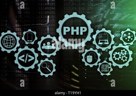 PHP Programmiersprache. Die Entwicklung Programmierung und Coding Technologies. Cyber Space Konzept Stockfoto