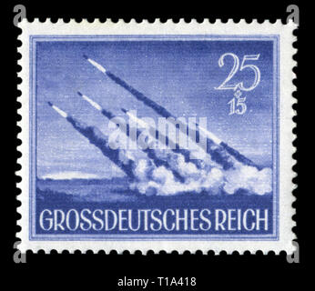 Deutsche historische Stempel: Rakete Mörtel Nebelwerfer. Tag des Gedenkens an die gefallenen Soldaten, Ausgabe 1944, Deutschland Stockfoto