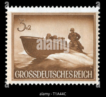 Deutsche historische Stempel: Wehrmacht Angriff Boot. Die Armee des Dritten Reiches. Tag des Gedenkens an die gefallenen Soldaten, Ausgabe 1944, Deutschland Stockfoto