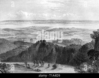 Gravur der Blick von Windcliff (Wynd Klippe) Im Wye Valley, Monmouthshire, Wales UK gescannt und in hoher Auflösung aus einem Buch 1825 veröffentlicht. Stockfoto